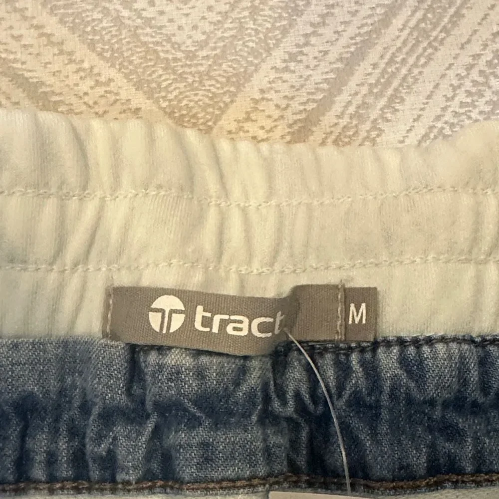 Tractr Reconstructed Ripped Denim Front White French Joggers Size M